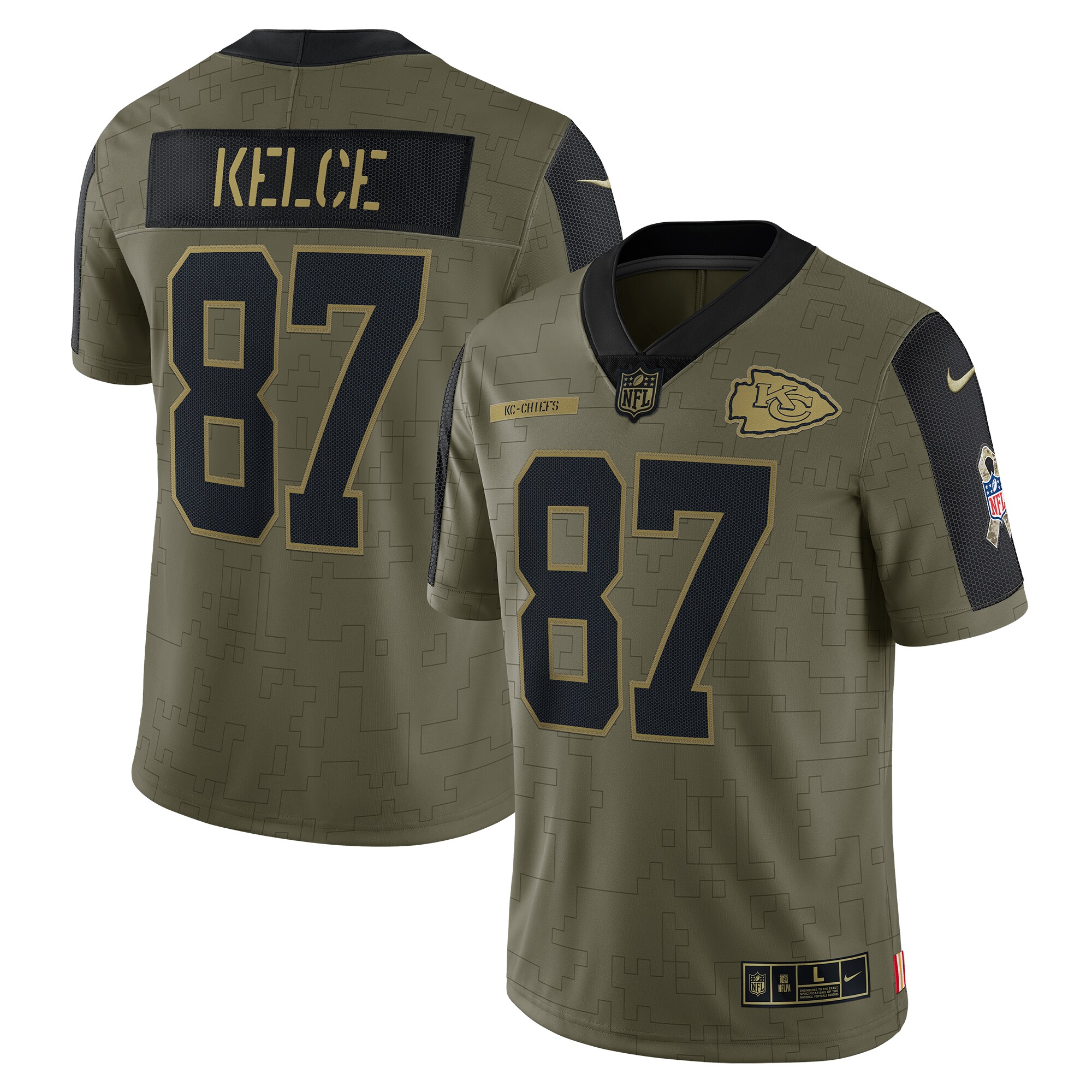 Travis Kelce Kansas City Chiefs 2021 Salute To Service Limited Player Jersey - Olive