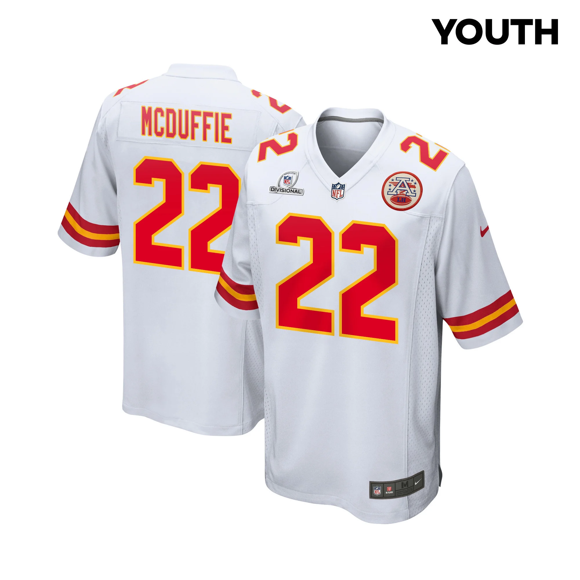 Trent McDuffie 22 Kansas City Chiefs Super Bowl LVIII Patch Game YOUTH Jersey - White