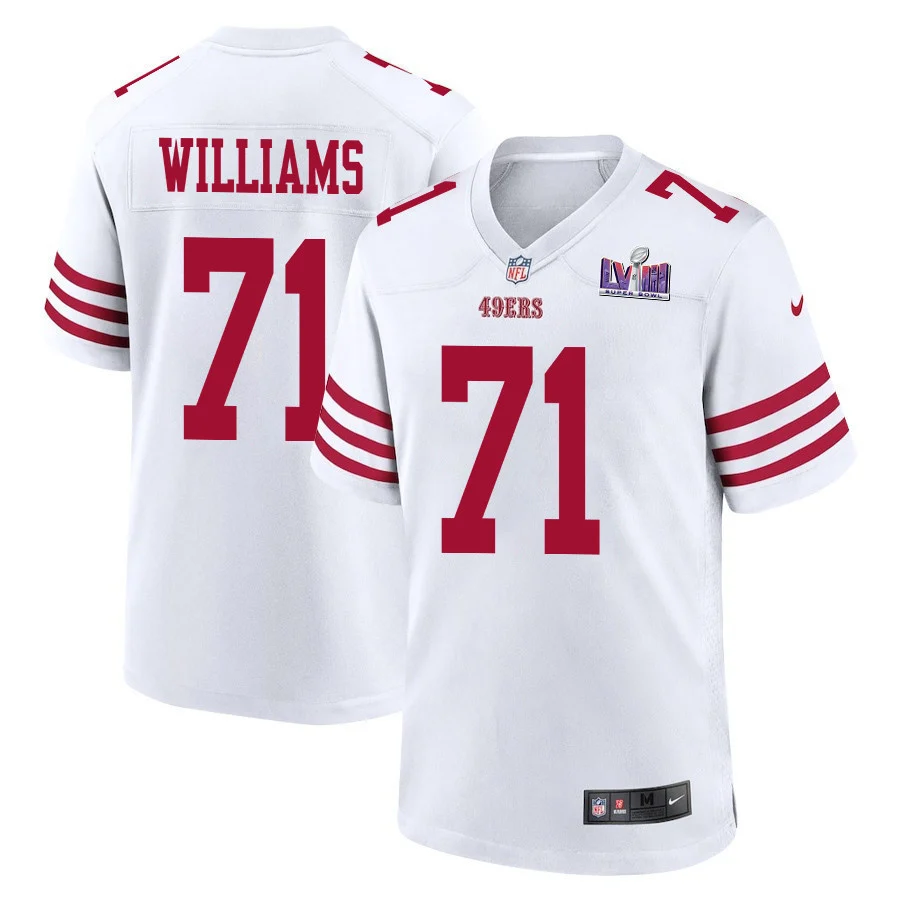 Trent Williams 71 San Francisco 49ers Super Bowl LVIII Patch Game Men Jersey - White
