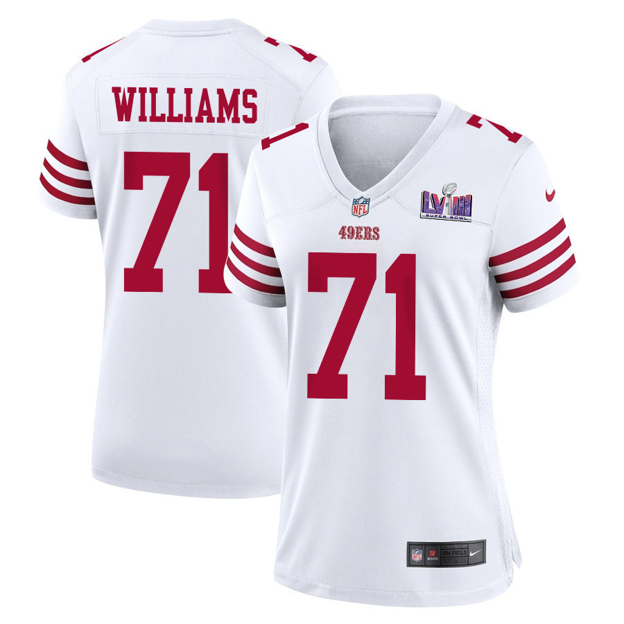 Trent Williams 71 San Francisco 49ers Super Bowl LVIII Patch Game Women Jersey - White
