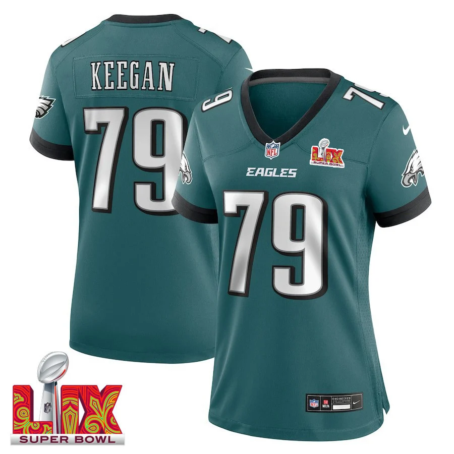 Trevor Keegan #79 Philadelphia Eagles Super Bowl LIX Women's Jersey - Midnight Green