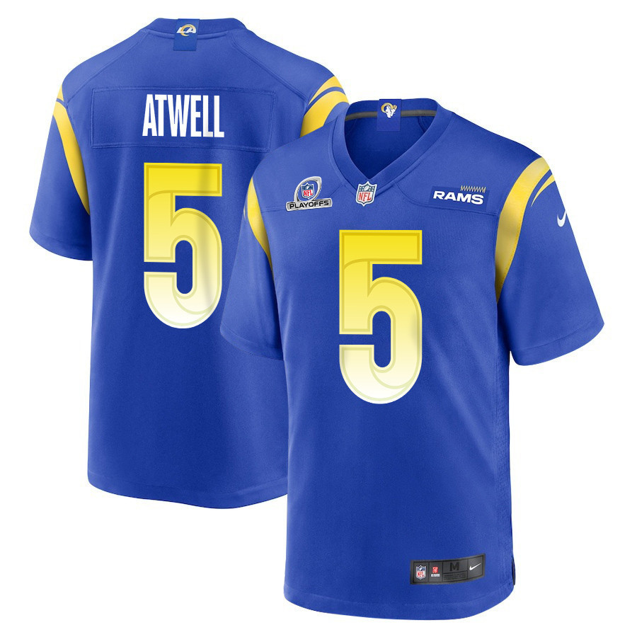 Tutu Atwell 5 Los Angeles Rams 2023 Playoffs Patch Game Men Jersey - Royal
