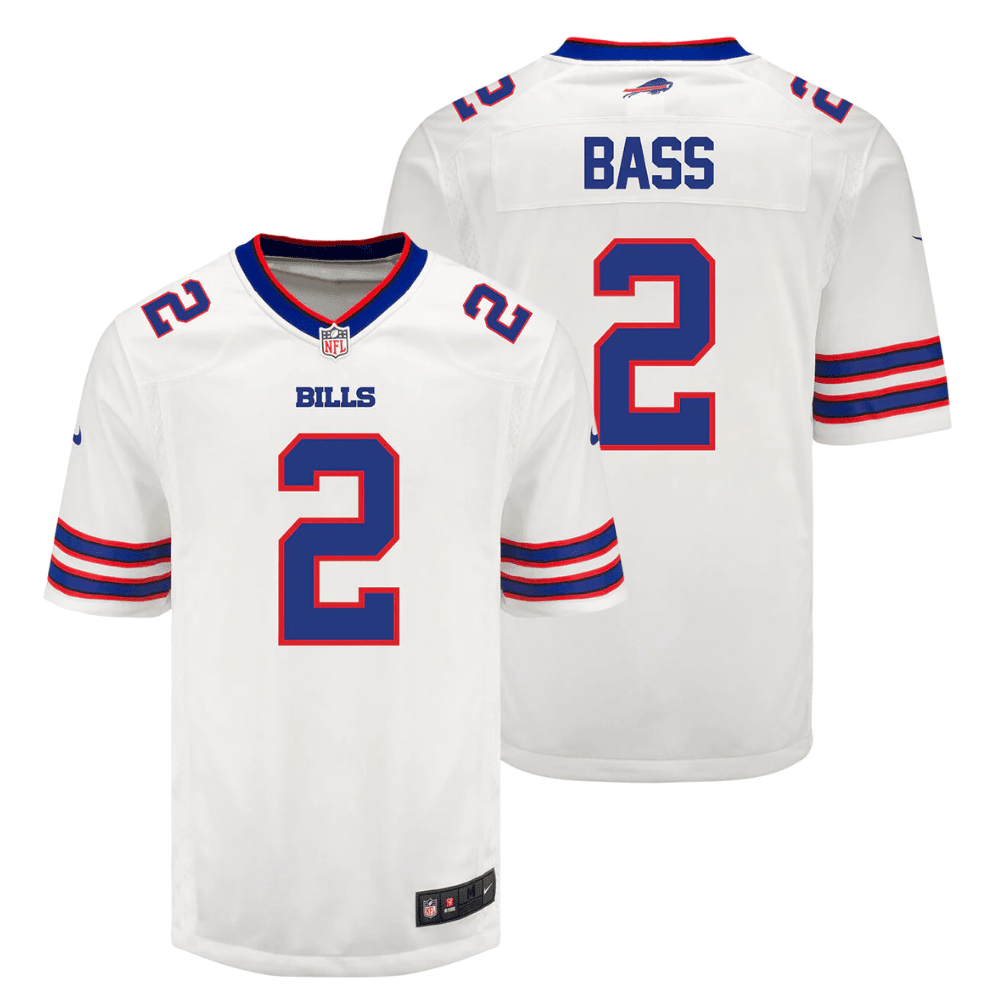 Tyler Bass 2 Buffalo Bills Men Away Game Jersey - White