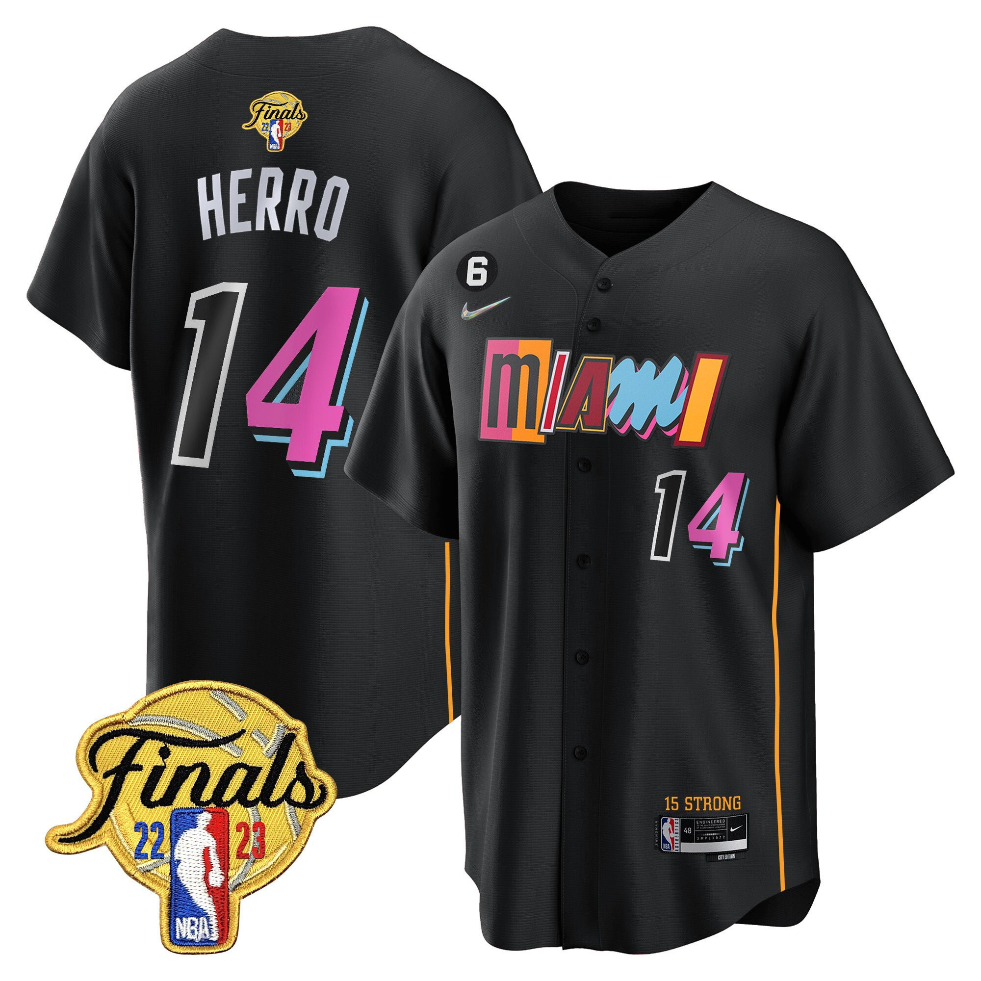 Tyler Herro 14 Miami Heat 2023 Finals Baseball Men Jersey - City Black