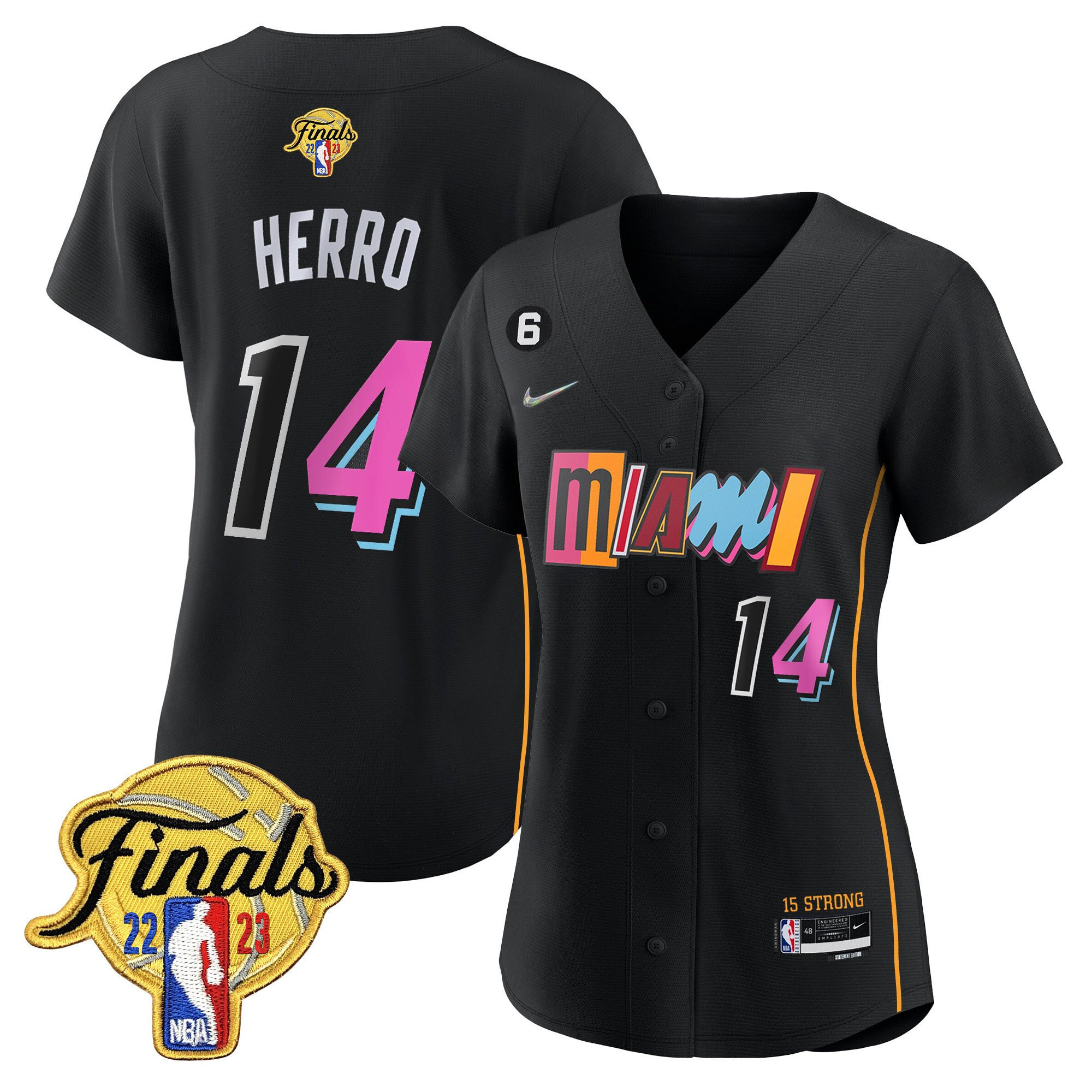 Tyler Herro 14 Miami Heat 2023 Finals Baseball Women Jersey - City Black
