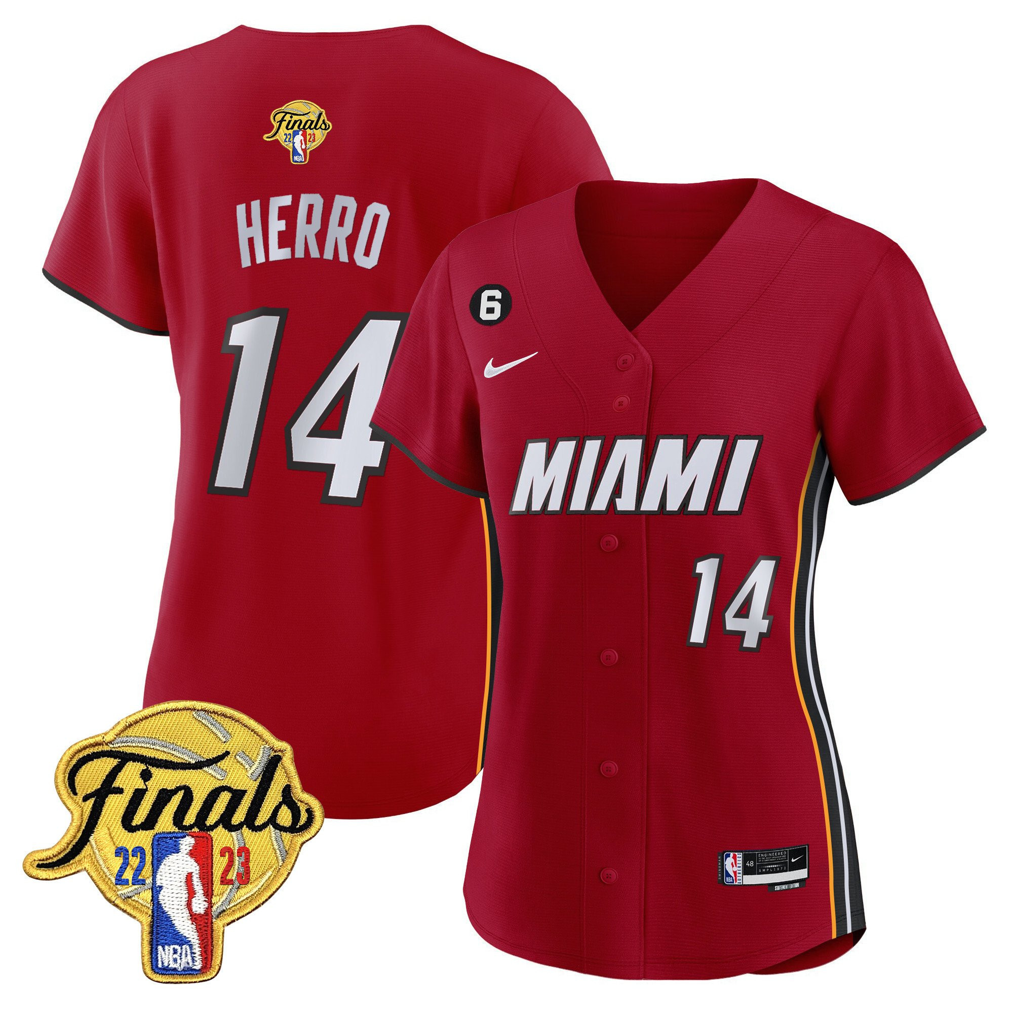 Tyler Herro 14 Miami Heat 2023 Finals Baseball Women Jersey - Statement