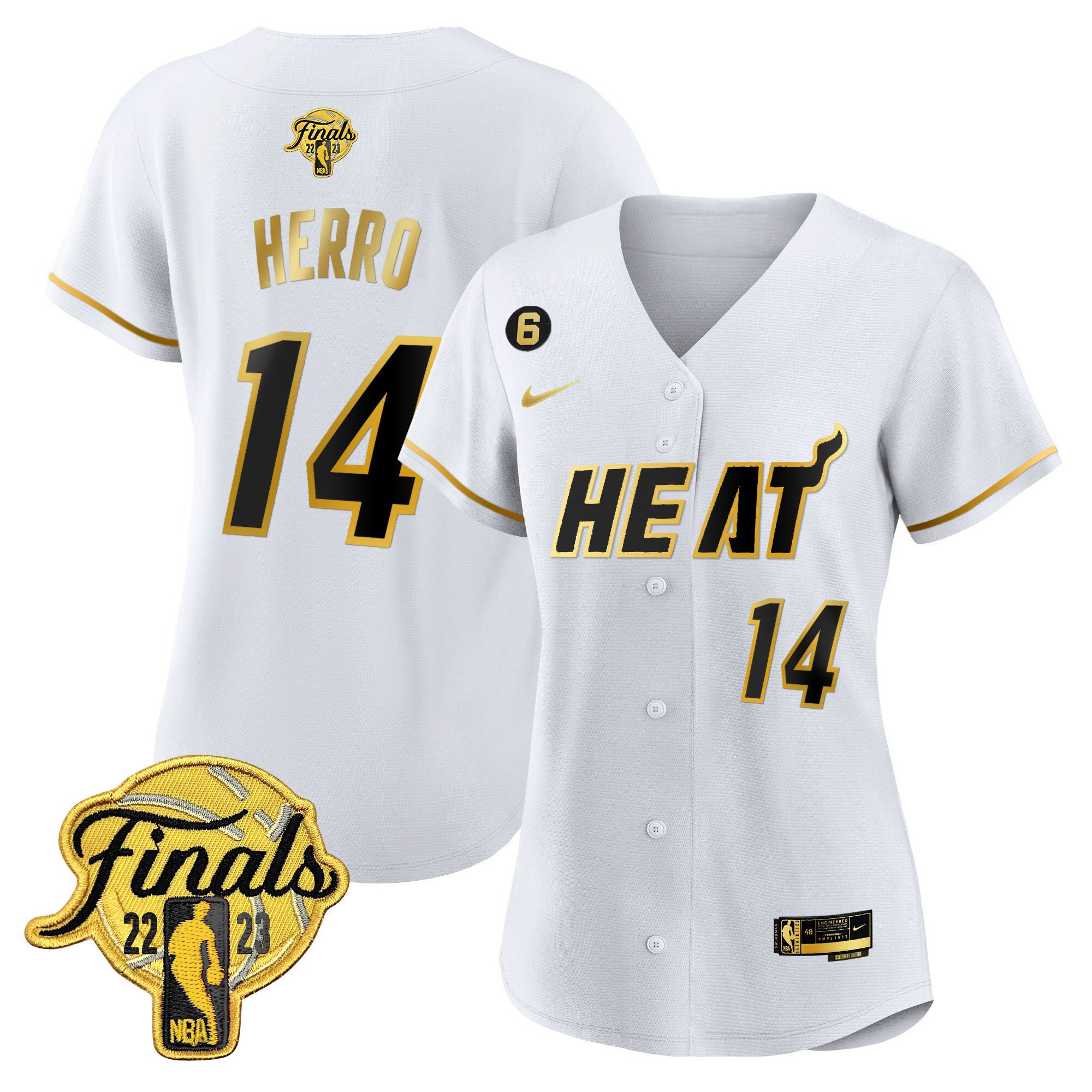 Tyler Herro 14 Miami Heat 2023 Finals Baseball Women Jersey - White Gold