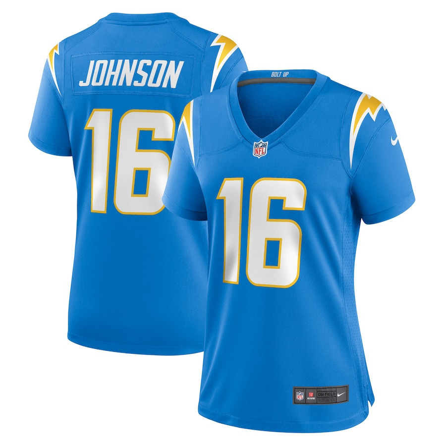 Tyler Johnson 16 Los Angeles Chargers Women Team Game Jersey - Powder Blue