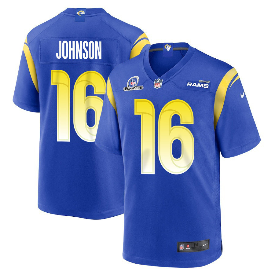 Tyler Johnson 16 Los Angeles Rams 2023 Playoffs Patch Game Men Jersey - Royal