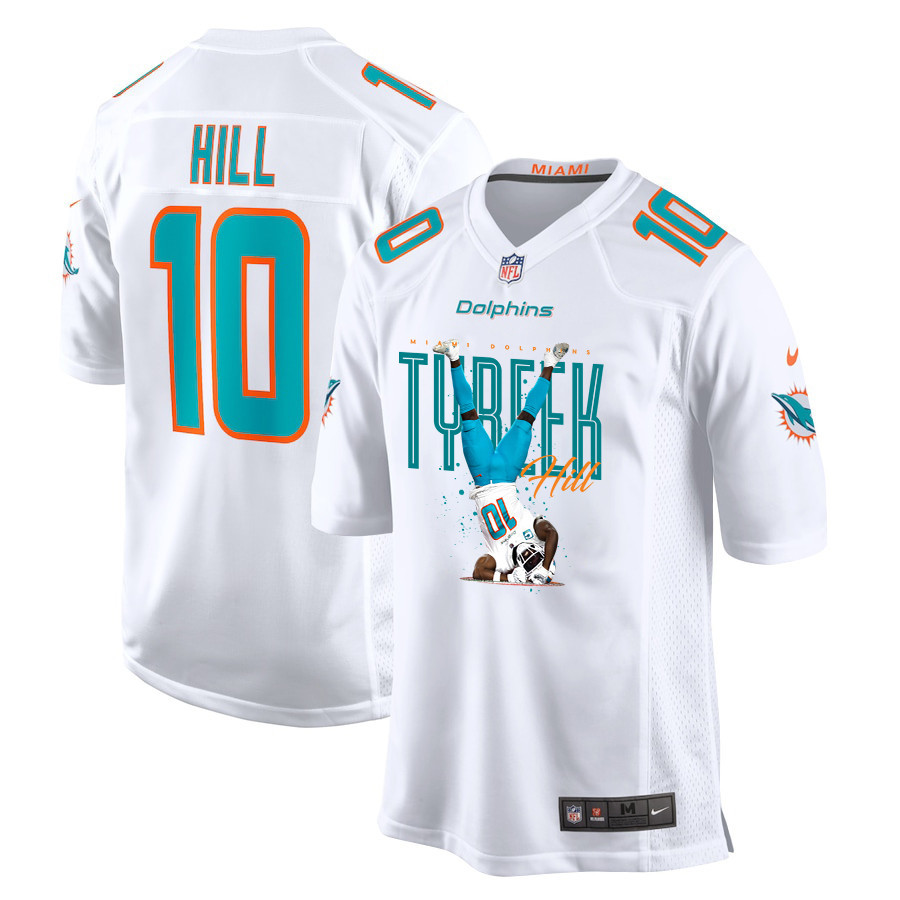Tyreek Hill 10 Miami Dolphins Celebrating Game Men Jersey - White