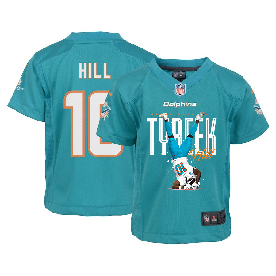 Tyreek Hill 10 Miami Dolphins Celebrating Game YOUTH Jersey - Aqua