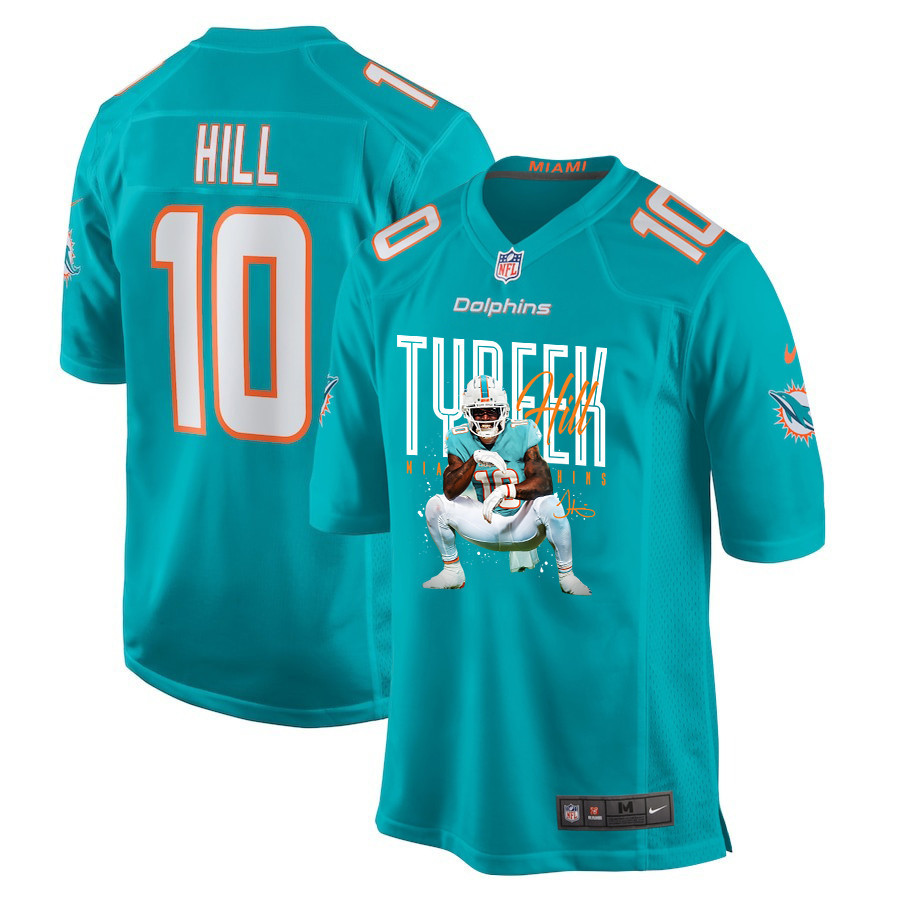 Tyreek Hill 10 Miami Dolphins Cheetah Celebration Game Men Jersey - Aqua