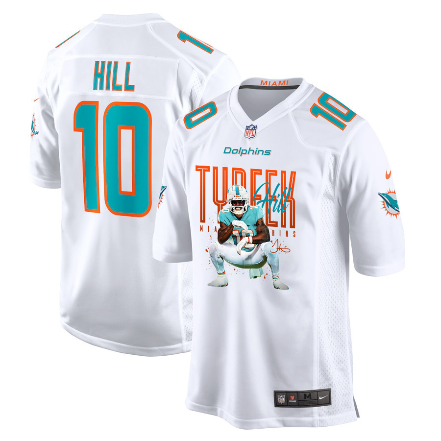 Tyreek Hill 10 Miami Dolphins Cheetah Celebration Game Men Jersey - White