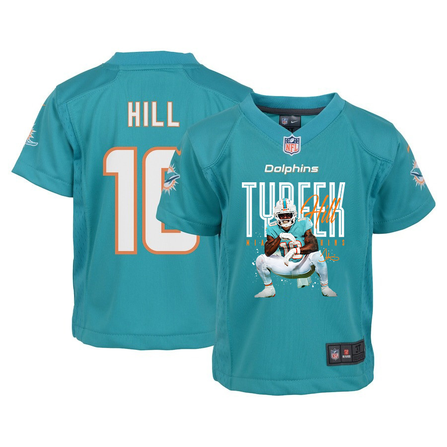 Tyreek Hill 10 Miami Dolphins Cheetah Celebration Game YOUTH Jersey - Aqua