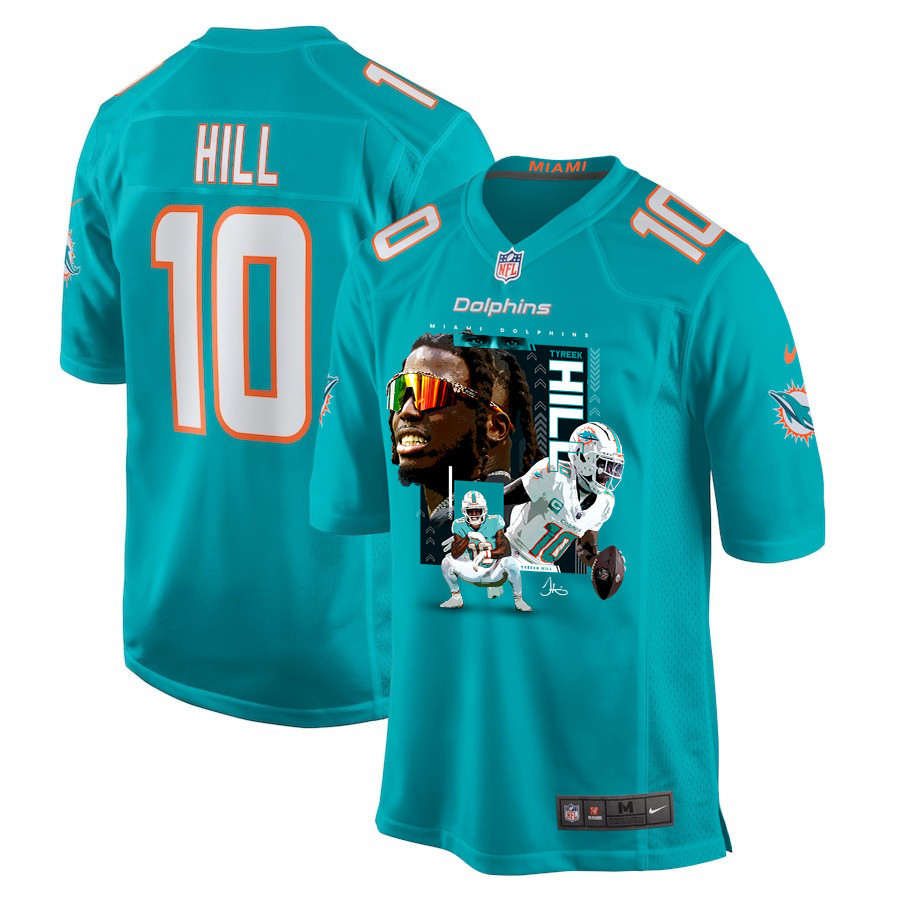 Tyreek Hill 10 Miami Dolphins Run Cheetah Run Game Men Jersey - Aqua