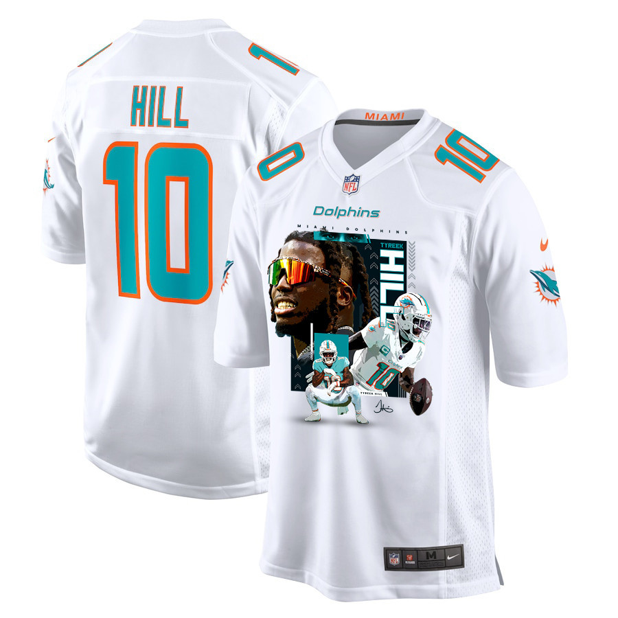 Tyreek Hill 10 Miami Dolphins Run Cheetah Run Game Men Jersey - White