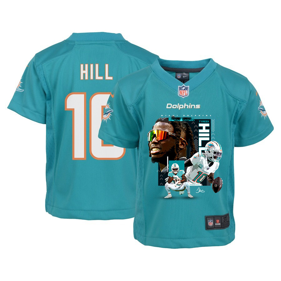 Tyreek Hill 10 Miami Dolphins Run Cheetah Run Game YOUTH Jersey - Aqua