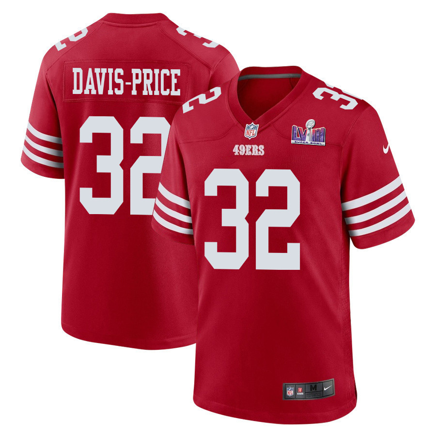 Tyrion Davis-Price 32 San Francisco 49ers Super Bowl LVIII Patch Game Men Jersey - Scarlet