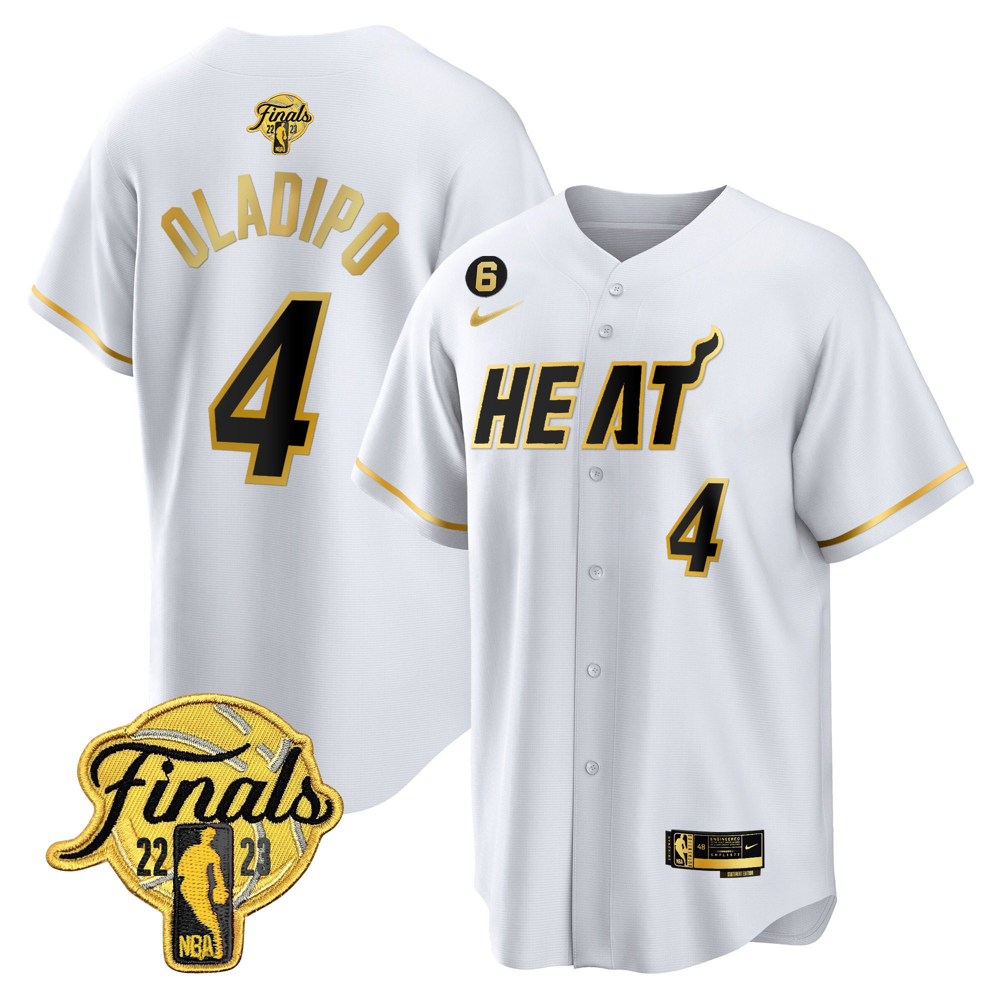 Victor Oladipo 4 Miami Heat 2023 Finals Baseball Men Jersey - White Gold