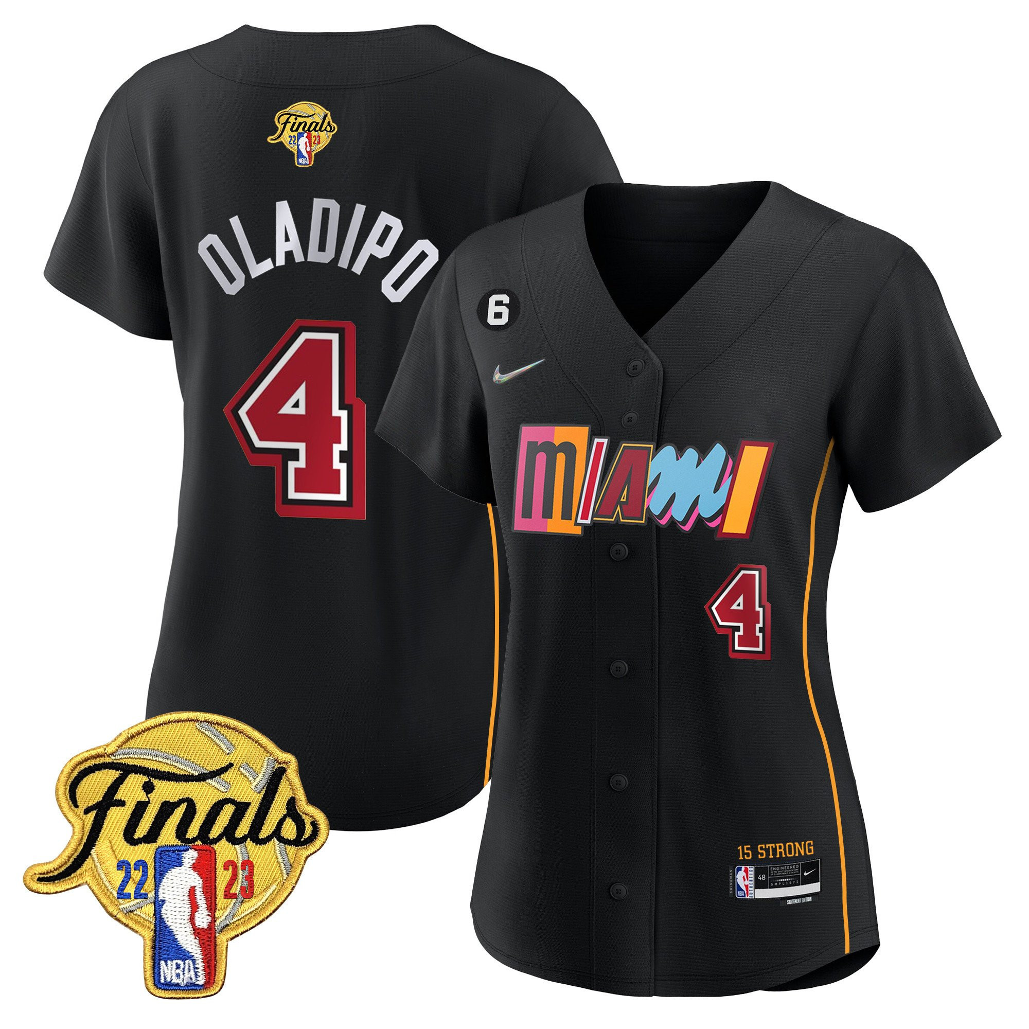 Victor Oladipo 4 Miami Heat 2023 Finals Baseball Women Jersey - City Black