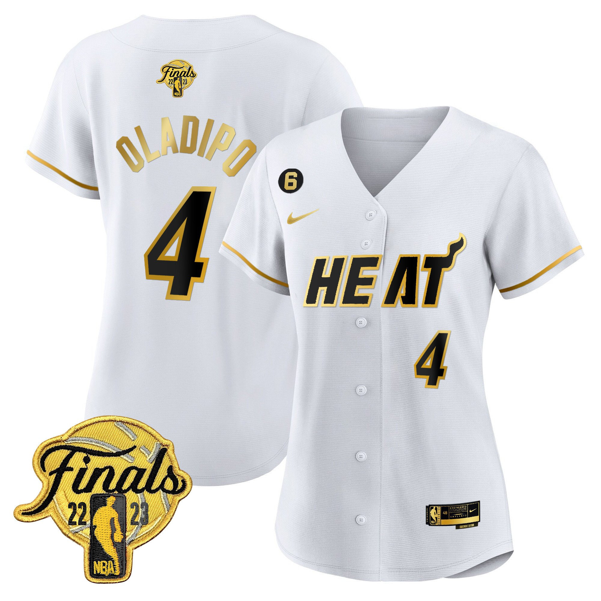 Victor Oladipo 4 Miami Heat 2023 Finals Baseball Women Jersey - White Gold