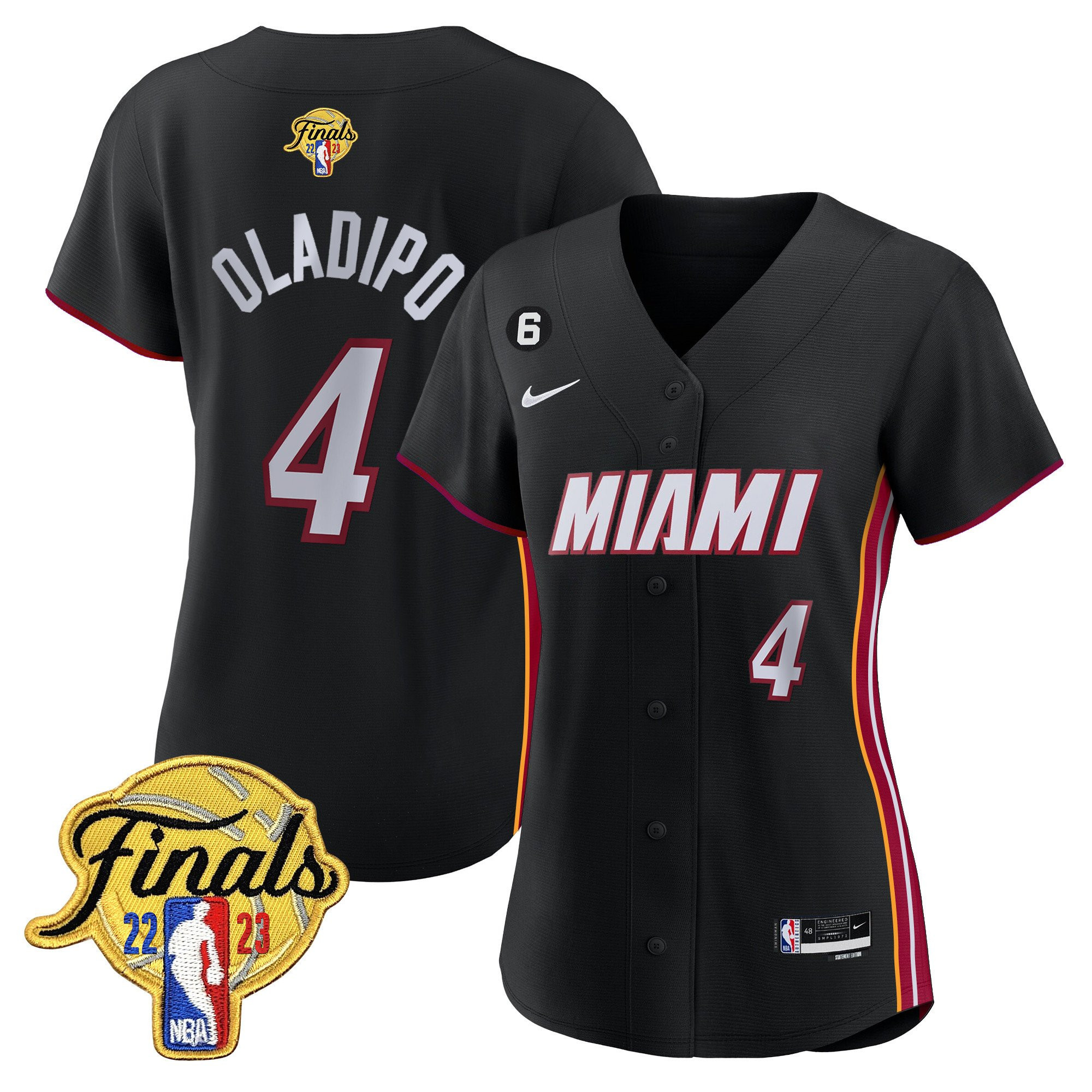 Victor Oladipo 4 Miami Heat 2023 Finals Patch Baseball Women Jersey - Black