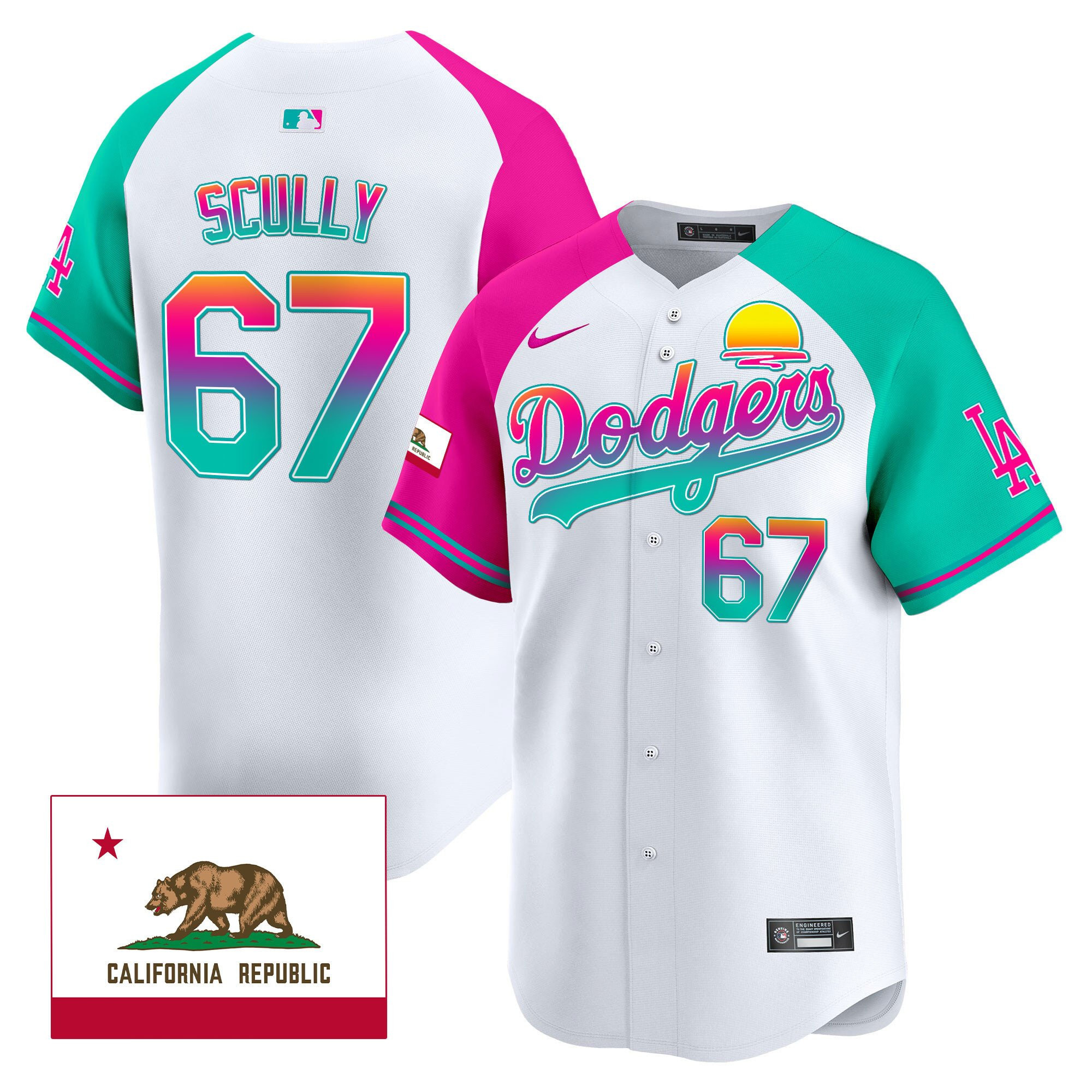 Vin Scully 67 Los Angeles Dodgers 2024 Los Angeles City Style California Republic Patch Men Jersey - Alternate