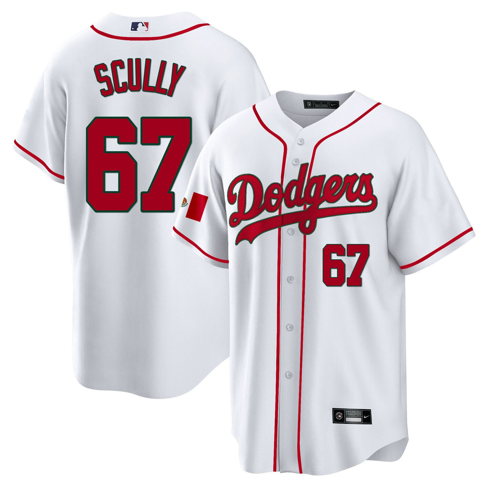 Vin Scully 67 Los Angeles Dodgers Mexico Baseball Men Jersey - White