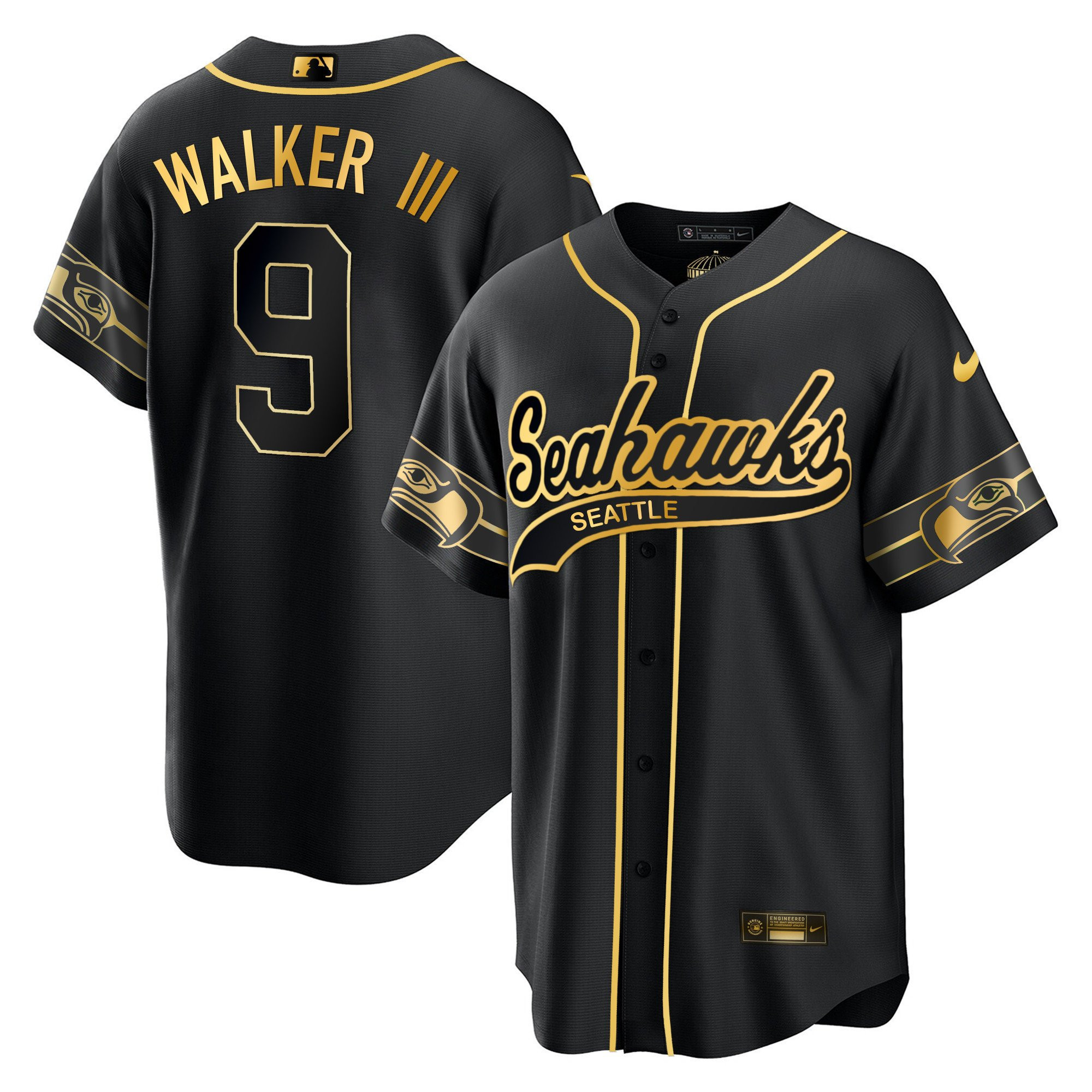 Walker III 9 Seattle Seahawks Throwback Men Jersey - Black Gold