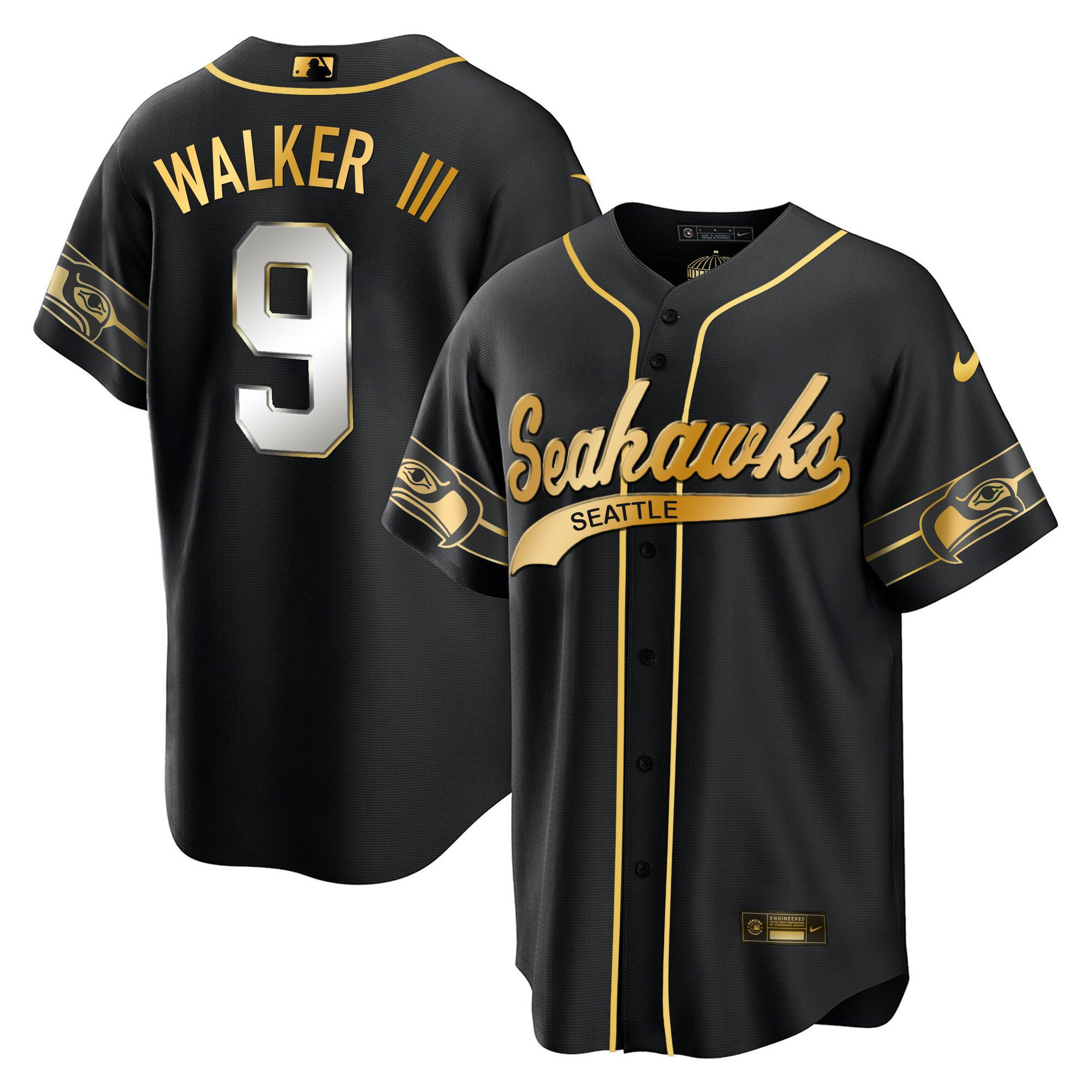 Walker III 9 Seattle Seahawks Throwback Men Jersey - Black Limited