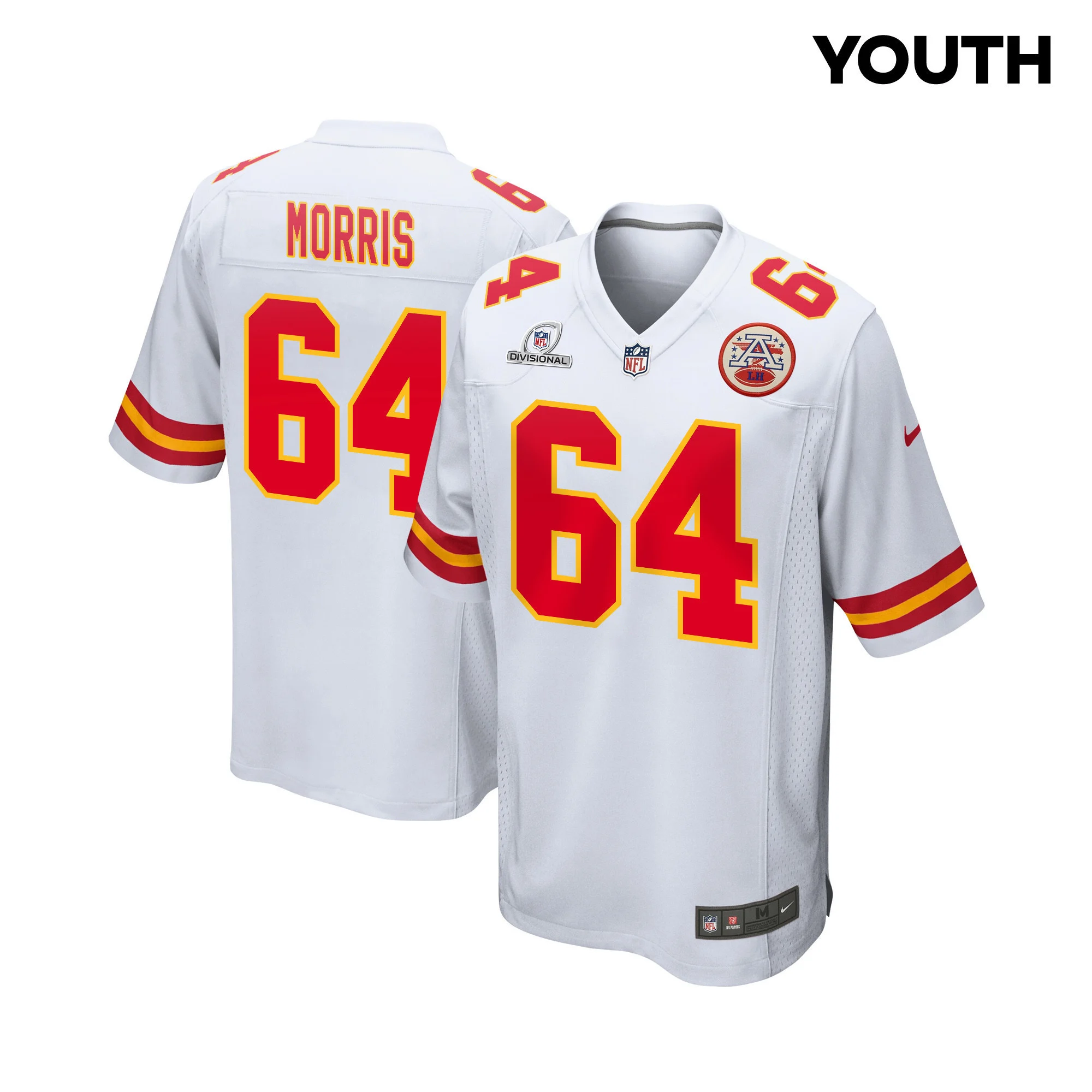 Wanya Morris 64 Kansas City Chiefs Super Bowl LVIII Patch Game YOUTH Jersey - White