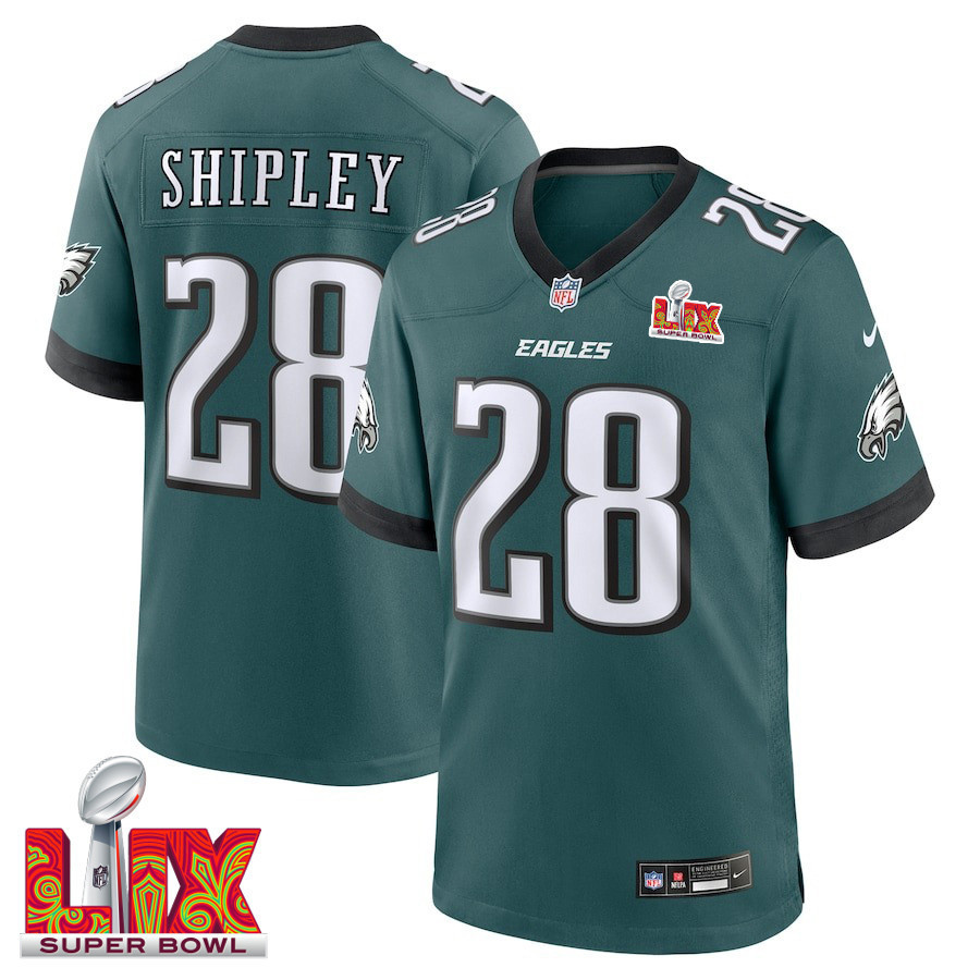 Will Shipley #28 Philadelphia Eagles Super Bowl LIX Jersey - Men's - Midnight Green
