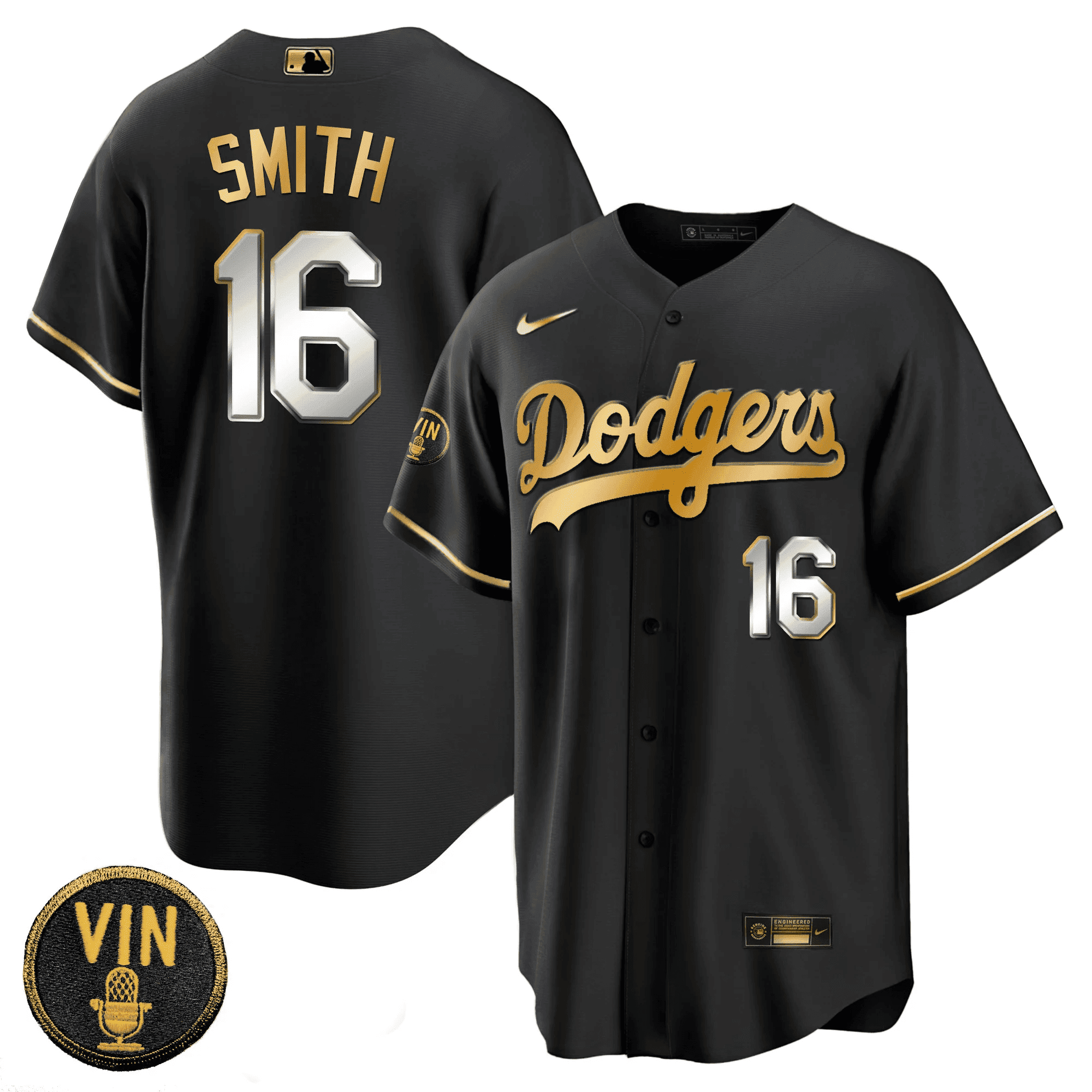 Will Smith 16 Los Angeles Dodgers Patch Gold Baseball Men Jersey - Cool Black Limited