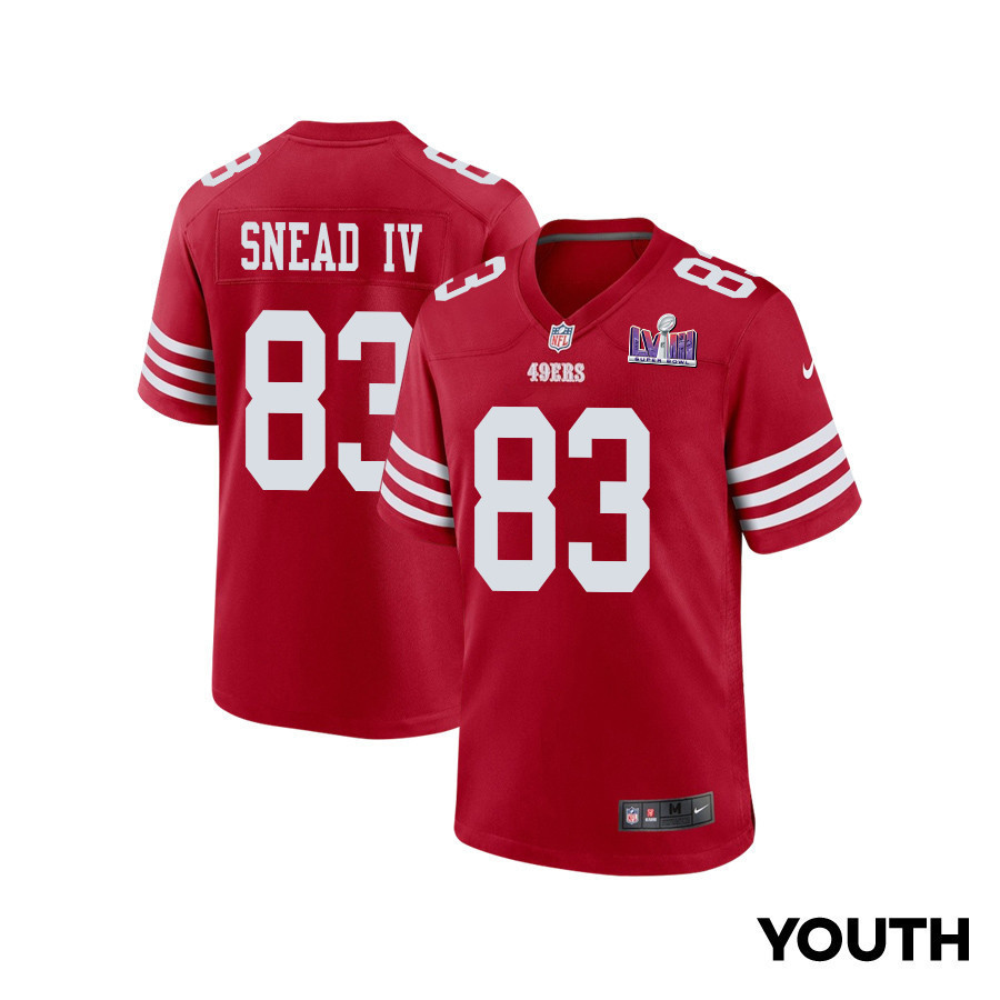 Willie Snead IV 83 San Francisco 49ers Super Bowl LVIII Patch Game YOUTH Jersey - Scarlet