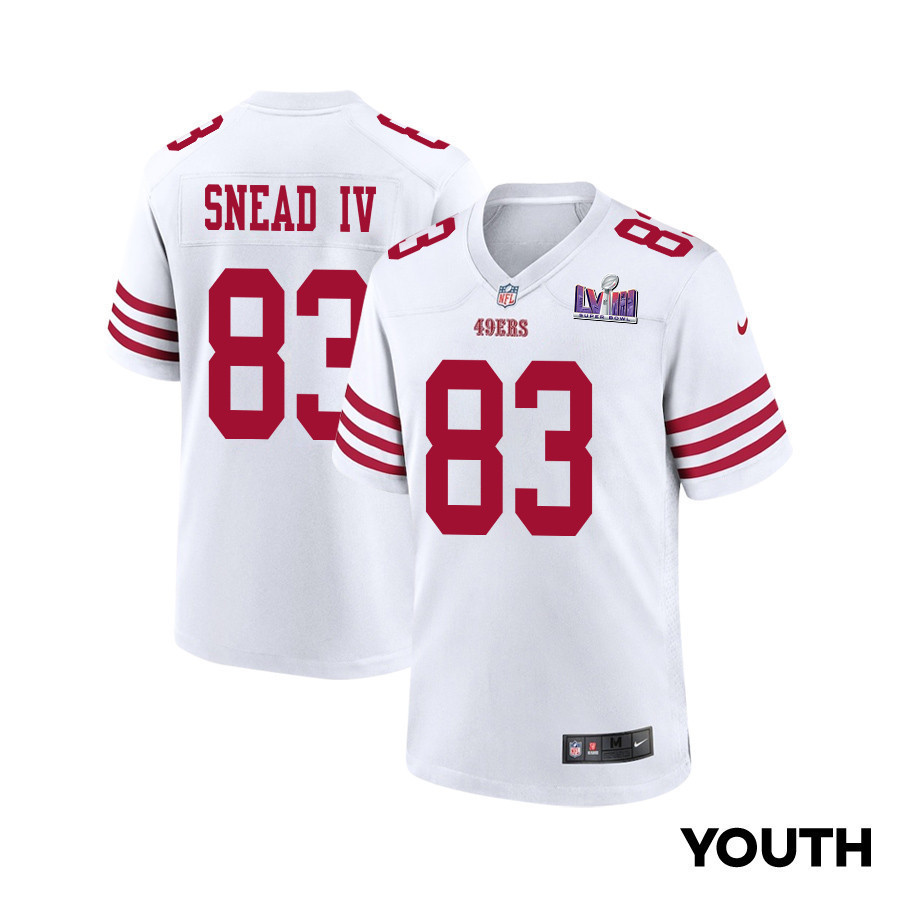 Willie Snead IV 83 San Francisco 49ers Super Bowl LVIII Patch Game YOUTH Jersey - White