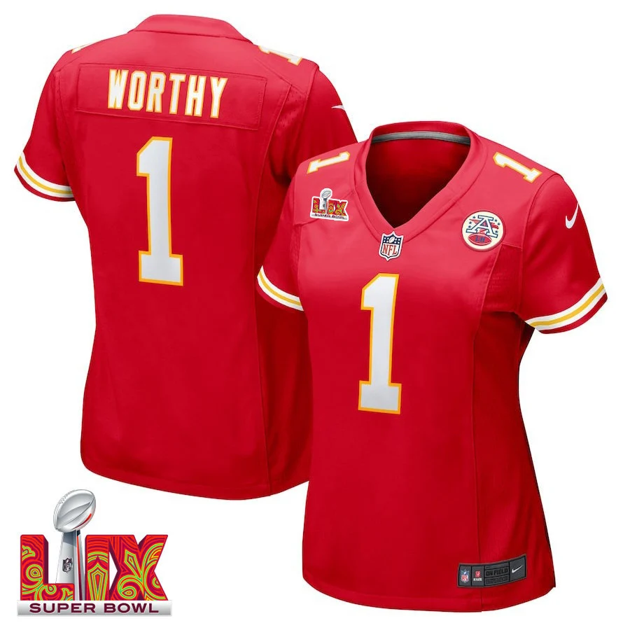 Xavier Worthy #1 Kansas City Chiefs Super Bowl LIX Women's Jersey - Red