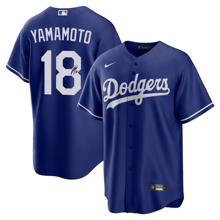 Yoshinobu Yamamoto 18 Signed Los Angeles Dodgers Alternate Men Jersey - Royal