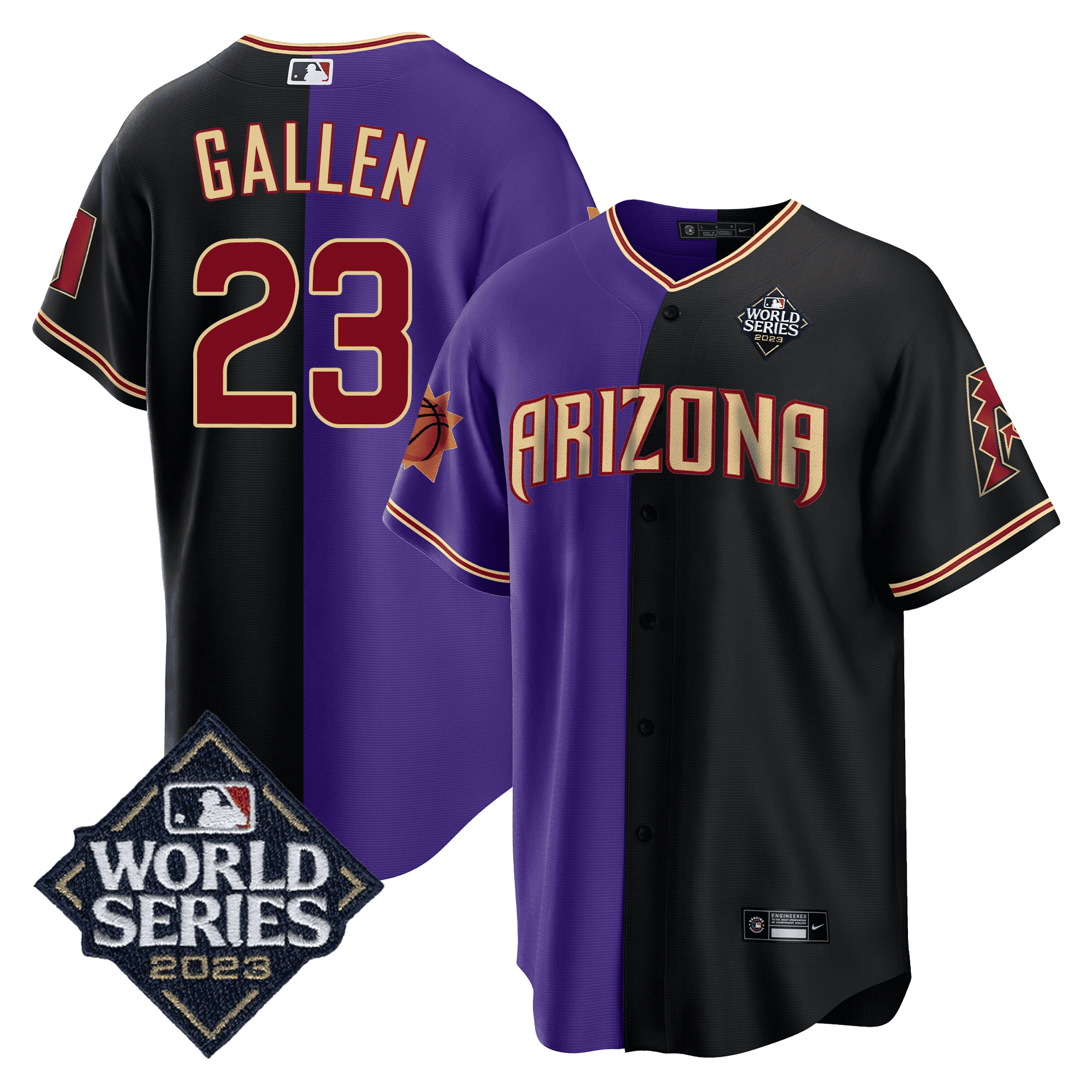 Zac Gallen 23 Arizona Diamondbacks Phoenix Suns 2023 World Series Stitched Baseball Jersey - Black/Purple