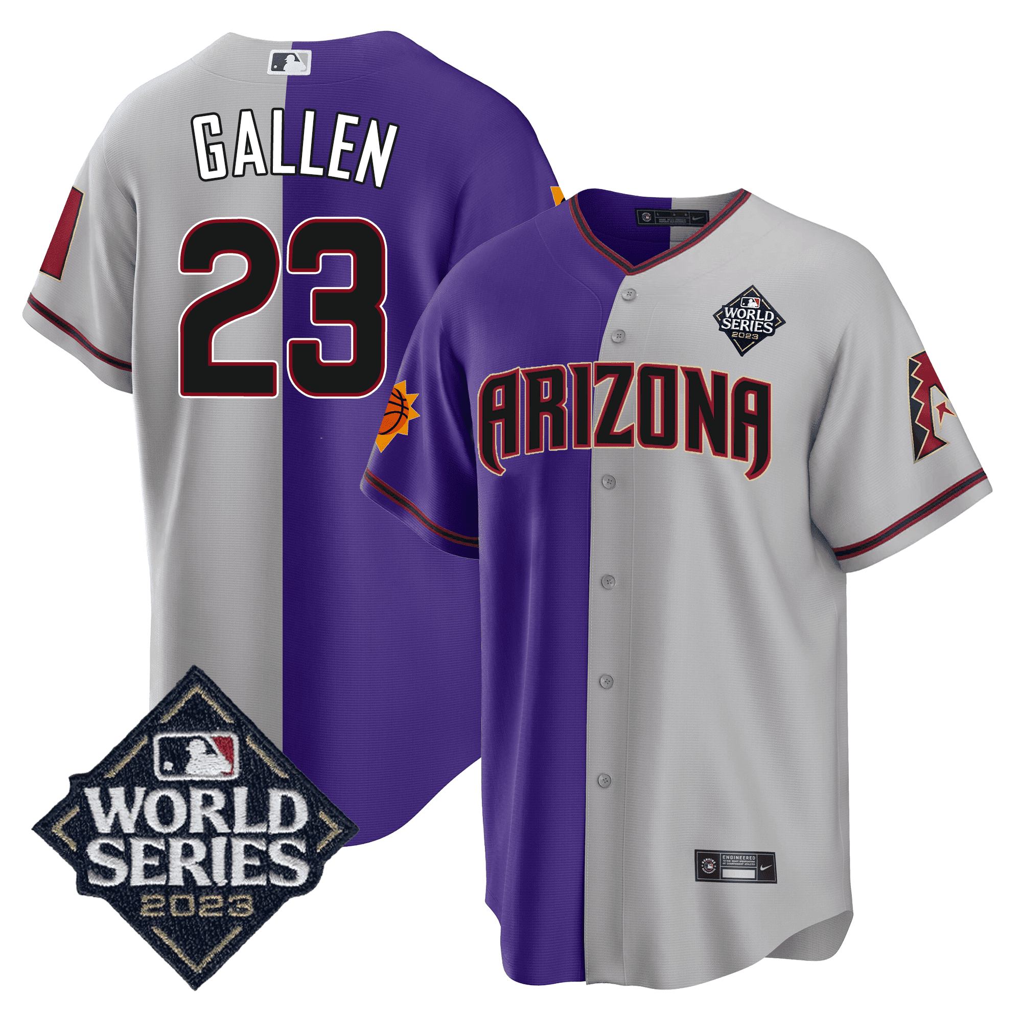 Zac Gallen 23 Arizona Diamondbacks Phoenix Suns 2023 World Series Stitched Baseball Jersey - Grey/Purple