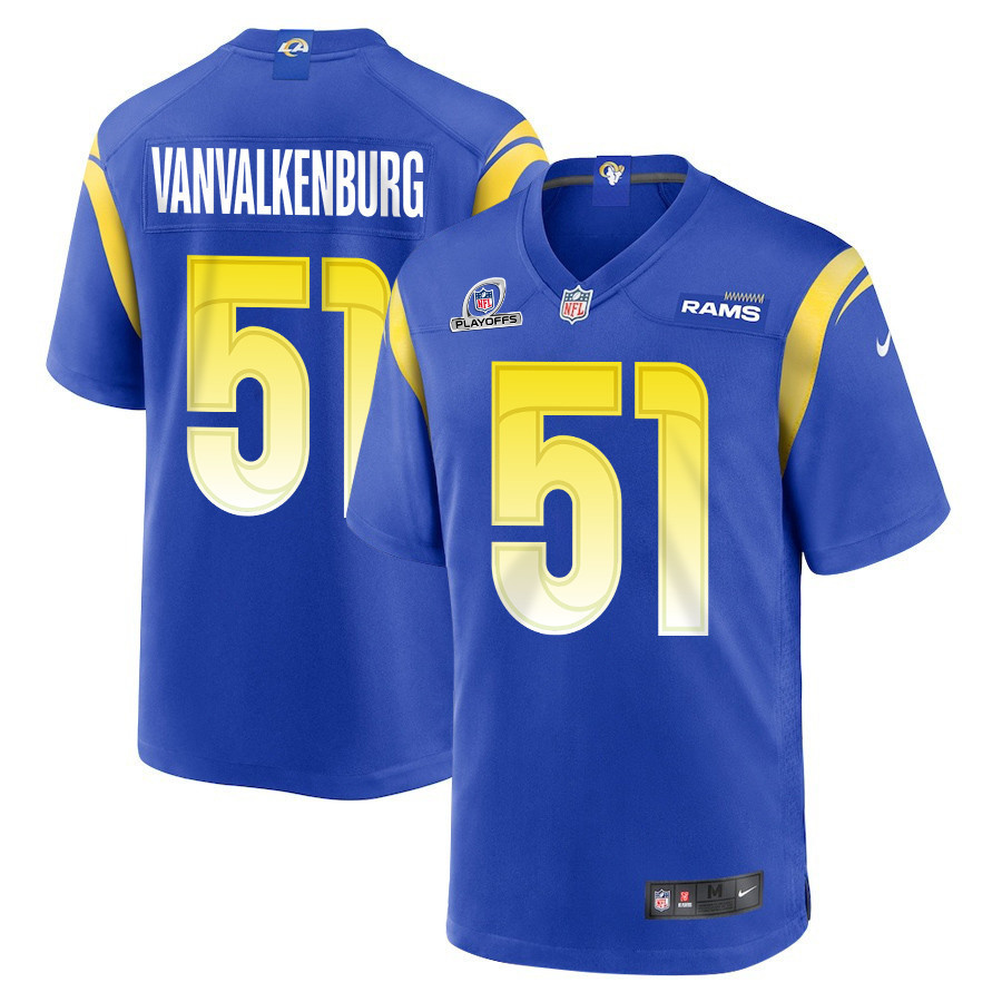 Zach VanValkenburg 51 Los Angeles Rams 2023 Playoffs Patch Game Men Jersey - Royal