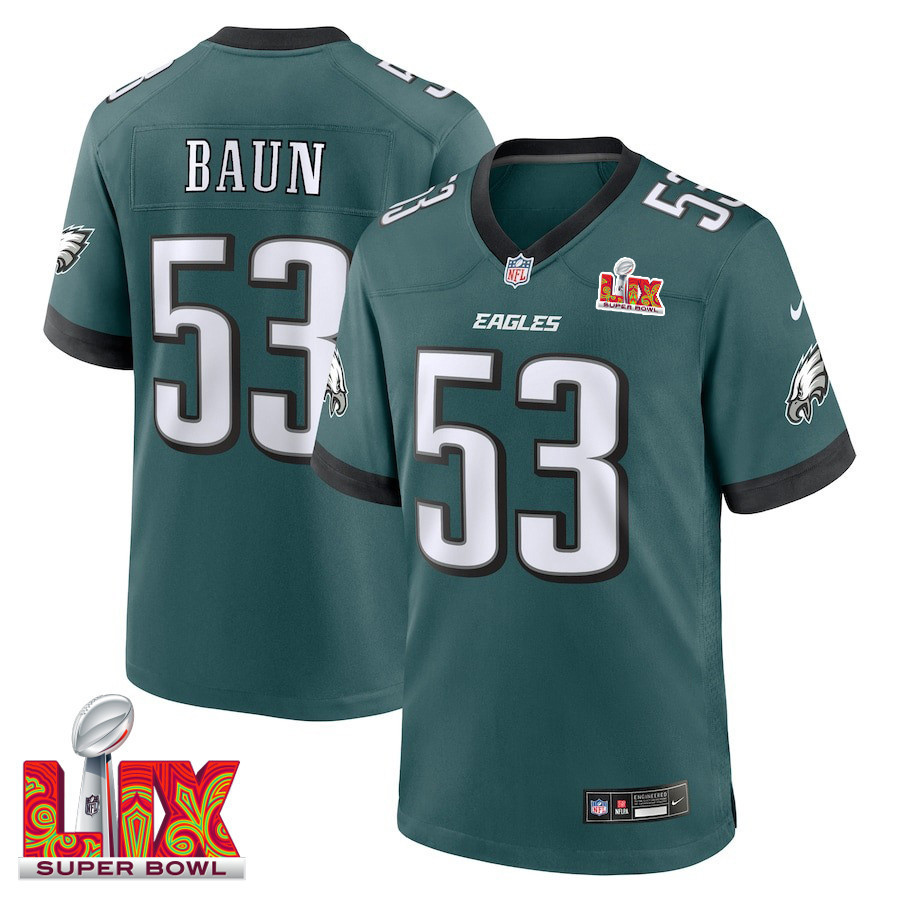 Zack Baun #53 Philadelphia Eagles Super Bowl LIX Jersey - Men's - Midnight Green
