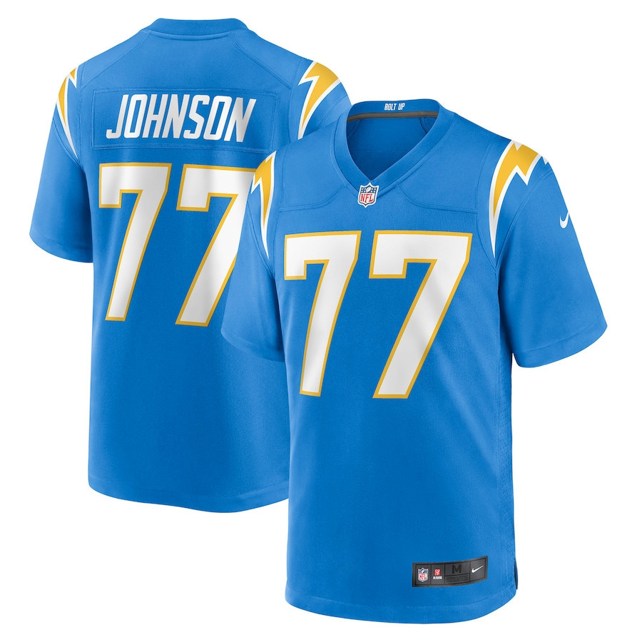 Zion Johnson 77 Los Angeles Chargers Men Game Jersey - Powder Blue
